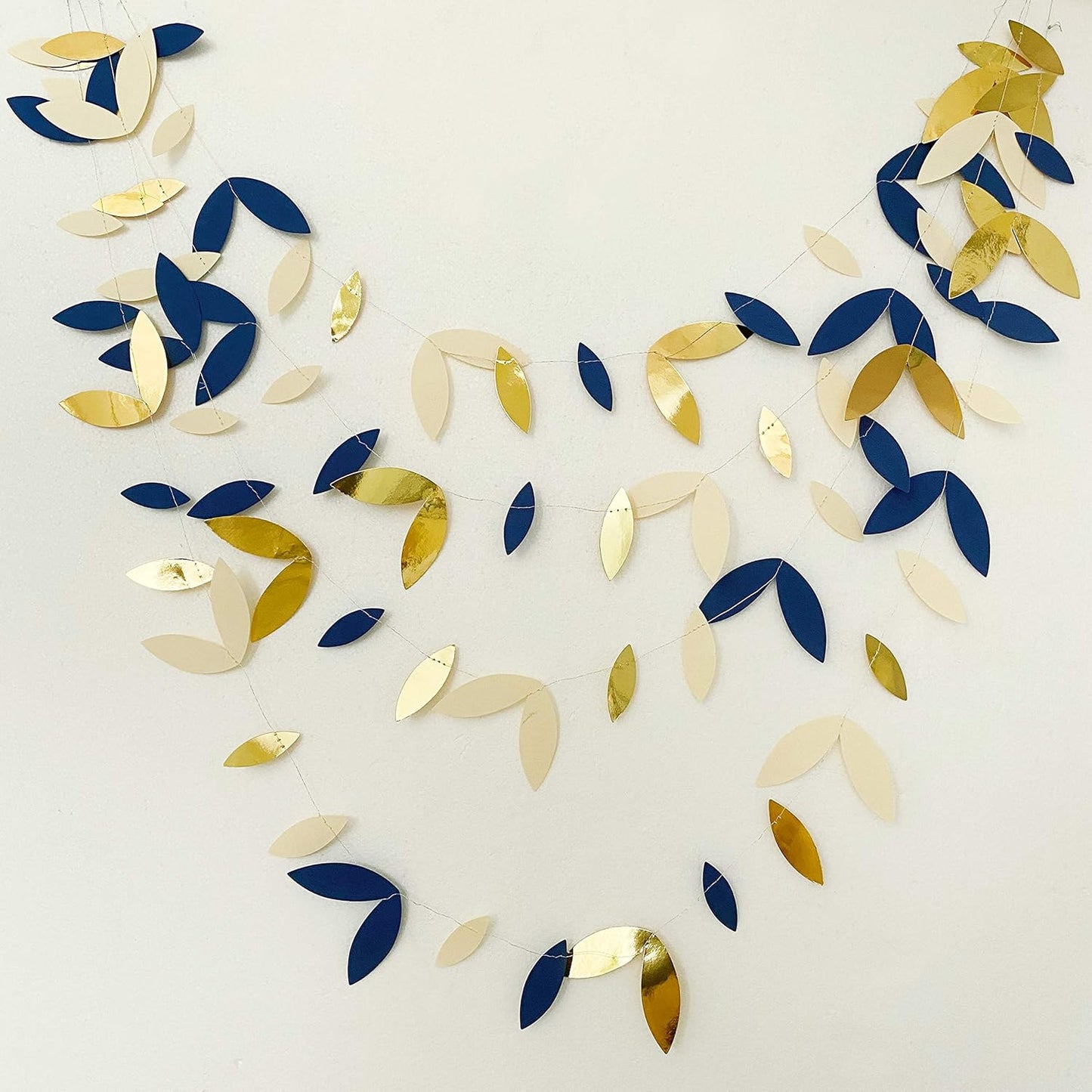52 Ft Navy Blue Gold Party Decorations Royal Blue Gold Leaf Garland Paper Hanging Leaves Streamer Banner for Spring Birthday Bachelorette Engagement Anniversary Wedding Bridal Shower Party Supplies