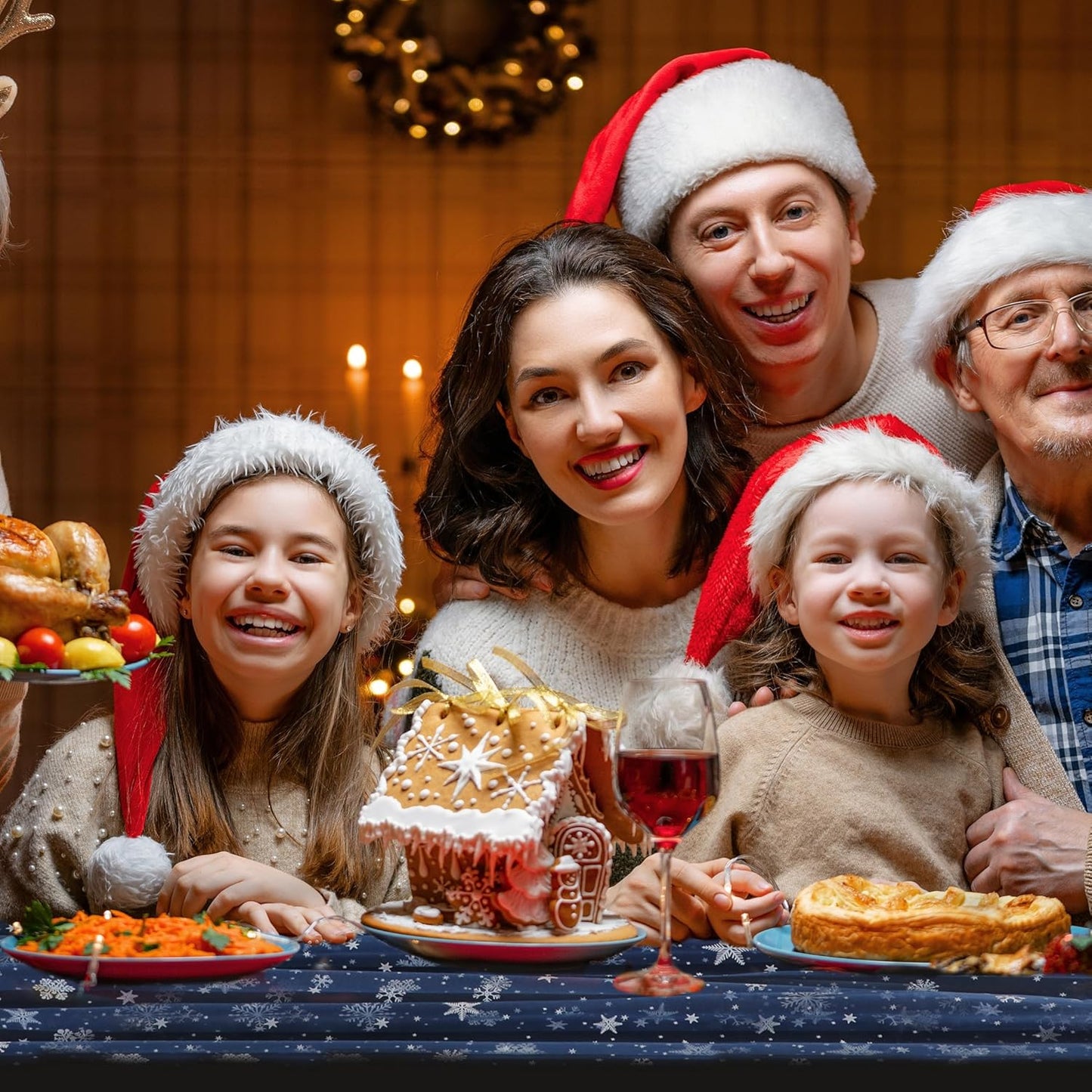 Snowkingdom Christmas Table Runner, Navy Blue Snowflake Cheesecloth Sheer Chiffon Gauze Table Runner, 120 Inch Seasonal Winter Holiday Kitchen Dining Decorations for New Year Home Party Decor