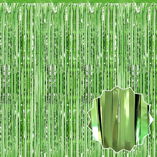 3 Pack Light Green Foil Fringe Curtains Backdrop, 3.28 x 9.8 Ft Metallic Streamers Tinsel Curtains Background for Photo Booth, Birthday, Halloween, Christmas, Thanksgiving, New Year Party Decorations