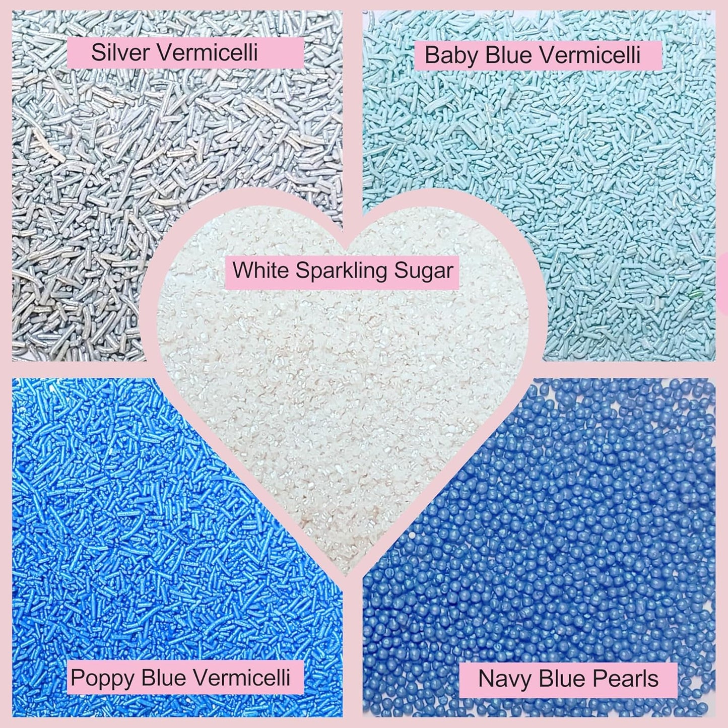 Confect Blue Sprinkles Mix – 5 Shades of Blue with Navy Dragees, Silver, Baby Blue Jimmies & White Sparkling Sugar | Edible Sprinkles for Cakes, Cupcakes & Baking | Vegan, Gluten-Free, Nut-Free, Soy-Free, Dairy-Free, Palm Oil-Free- 5 Oz