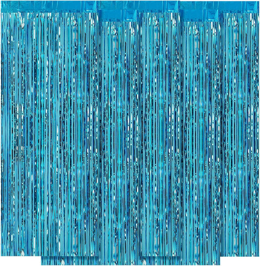 5 Pack Blue Fringe Backdrop 3.2ft x 8.2ft Teal Blue Foil Fringe Curtains Party Tinsel Curtain Backdrop Streamers for Birthday Party Decoration Wedding Christmas Decoration (Teal Blue)