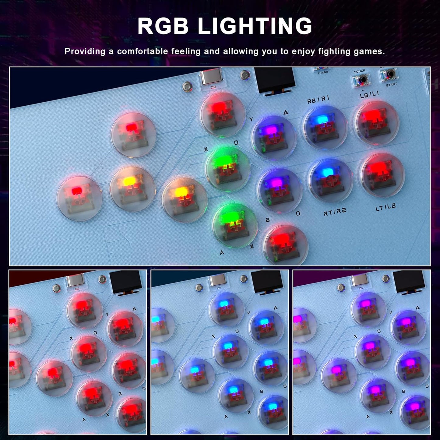 ARCCI Arcade Stick Leverkless Controller 16 Keys, All-Buttom Custom RGB Fight Stick Pad with Hot-swap Low-Profile Red Switch, SOCD & Turbo Functions, Arcade Fighting Stick for PC/Ps3/Ps4/Steam/Switch