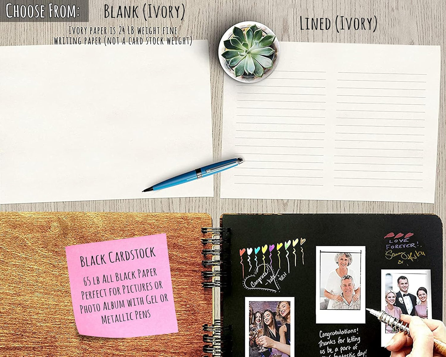 Wooden Wedding Guest Book Personalized (11"x8.5", Mahogany Stain) Wood for Bride and Groom Vintage Alternative Anniversary Bridal Party Guest Album Photo Booth Guestbook Made in USA