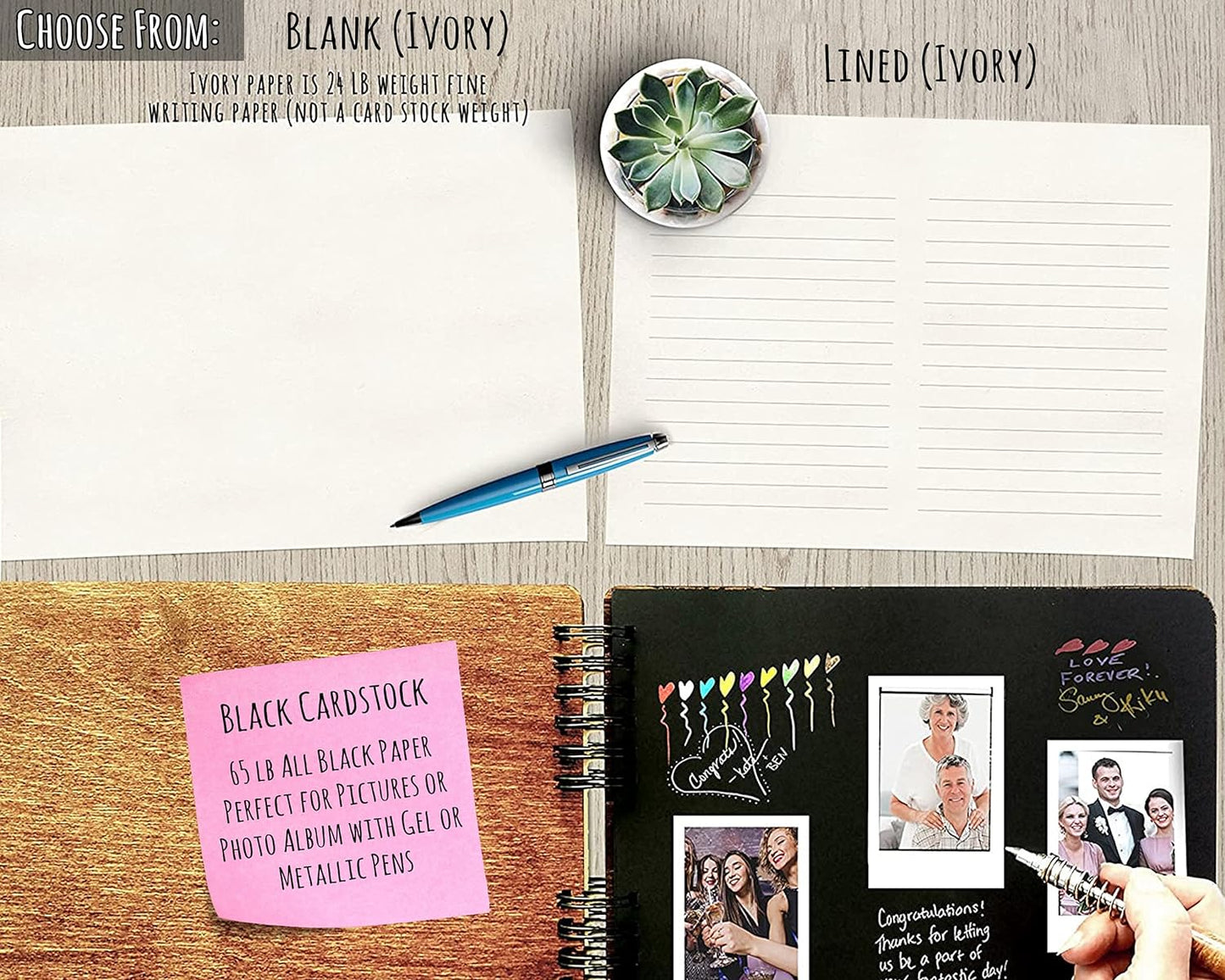 Wooden Wedding Guest Book (8.5"x 7" Mahogany Stain) Personalized Wood Rustic Charm Engraved for Bride and Groom Vintage Monogrammed Unique Anniversary Bridal Guest Registry Guestbook Made in USA