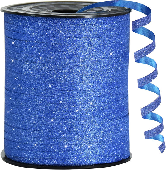 BEISHIDA 500 Yards Blue Glitter Ribbon Curling Crimped, Glitter Ribbon Balloon String Shiny for Gift Wrapping &Birthday Party Festival Art Craft Decor Florist Flowers Decoration