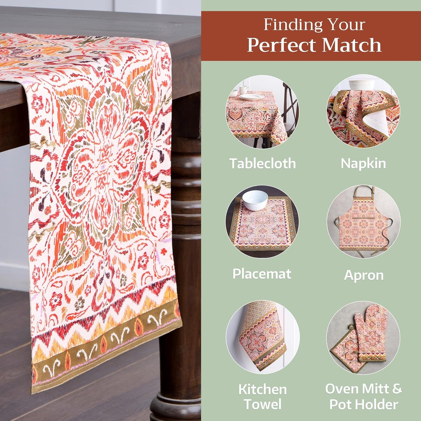 Maison d' Hermine Table Runner 100% Cotton Double Layer Table Runners 72 inches Long for Thanksgiving Christmas Decorations Home Kitchen Dining Party Wedding (Damask, 14.5" x 72")