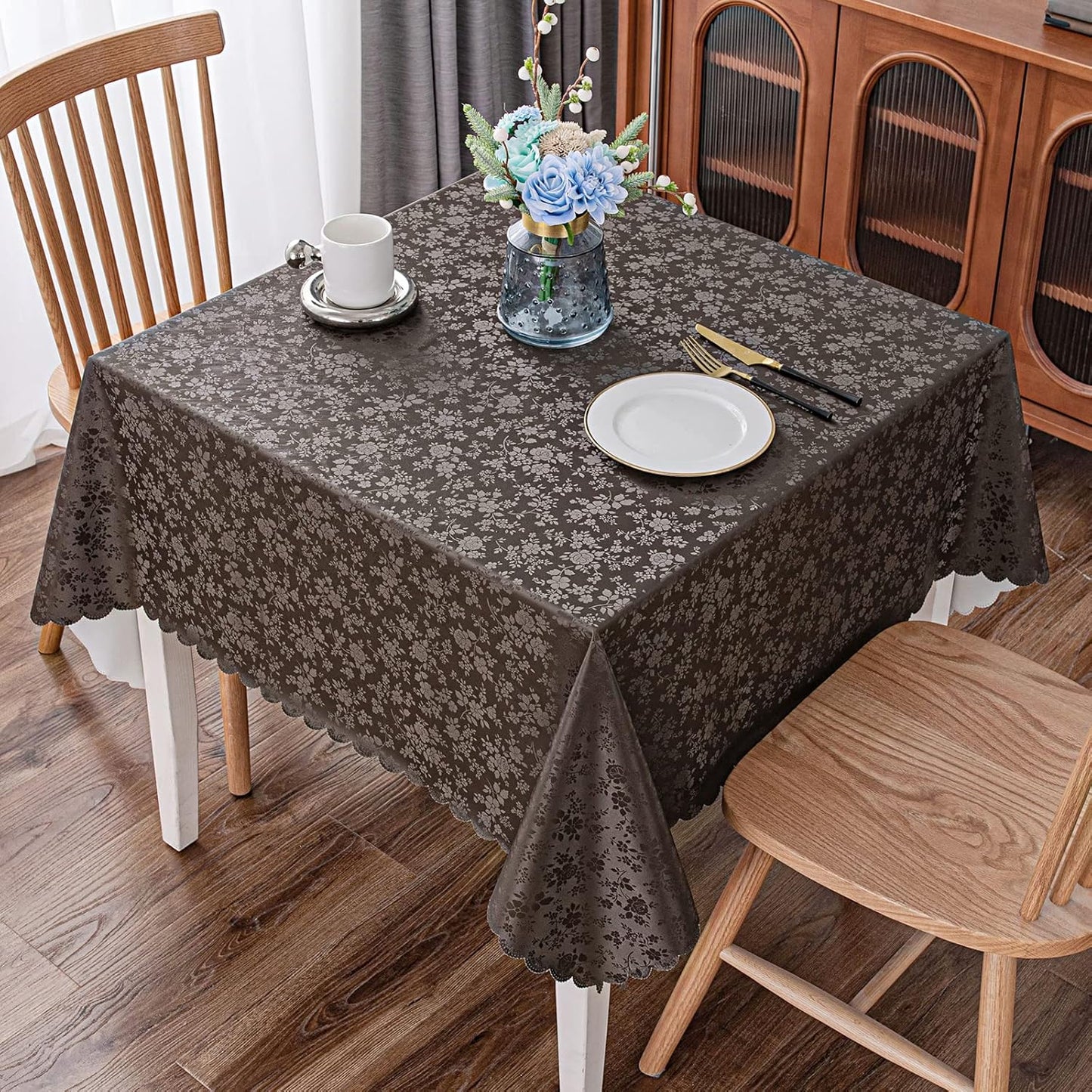 Smiry Square Table Cloth, Waterproof Heavy Duty Vinyl Tablecloths, Wipeable Washable Table Cover for Kitchen and Dining Room (Coffee, 54" X 54")