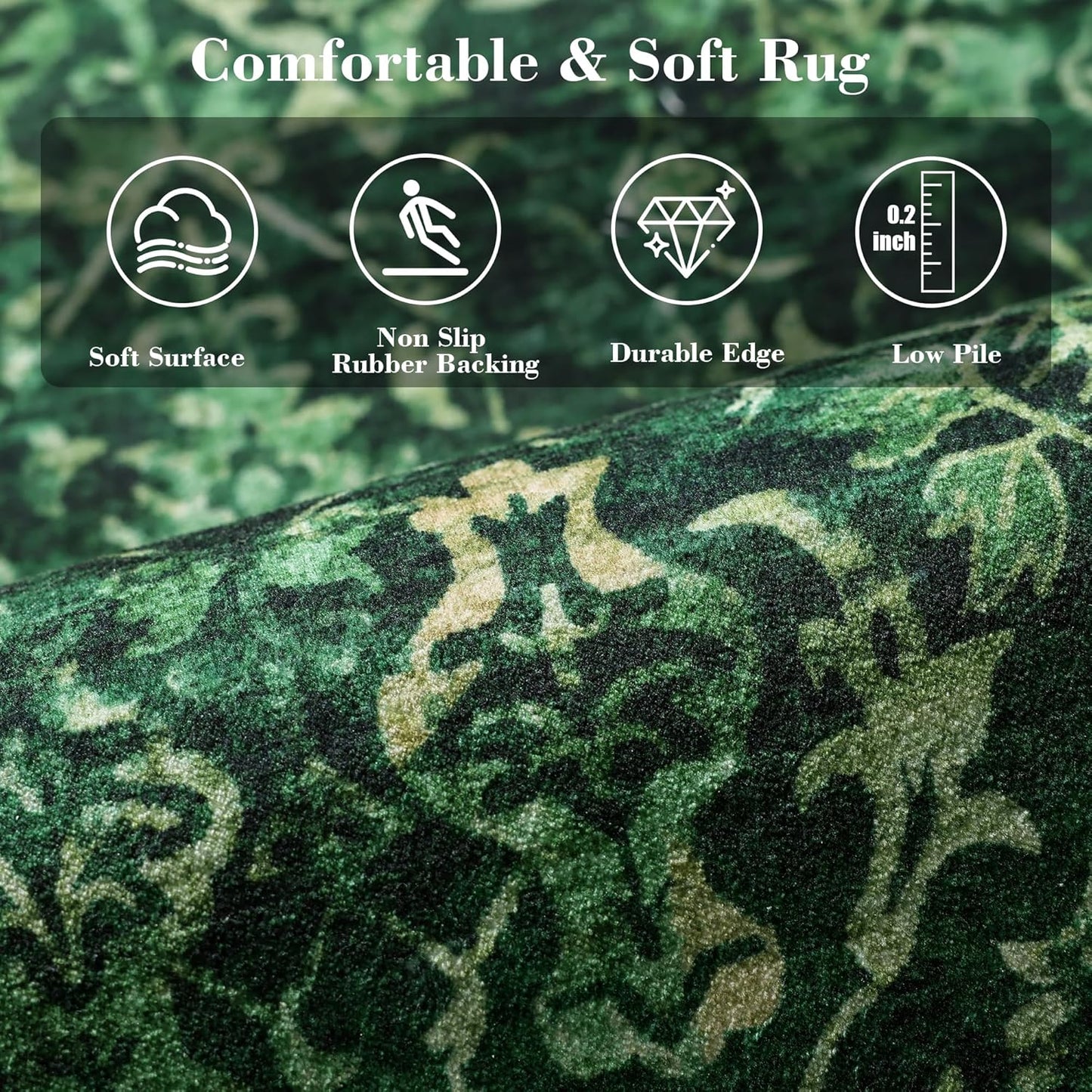 Dark Green Vintage Area Rug 5x7 for Living Room, Washable Distressed Farmhouse Soft Thin Non-Shedding Indoor Throw Rug, Traditional Accent Carpet for Bedroom Office