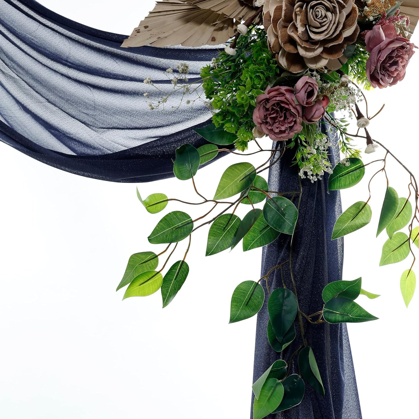 VDS Pack of 3 Panel (30 Inch X 20 Feet) Wedding Arch Draping Fabric Sheer Chiffon Fabric Drapery for Wedding Ceremony Reception Swag Backdrop Canopy Chuppah ARBO Altars Decoration (Navy Blue)