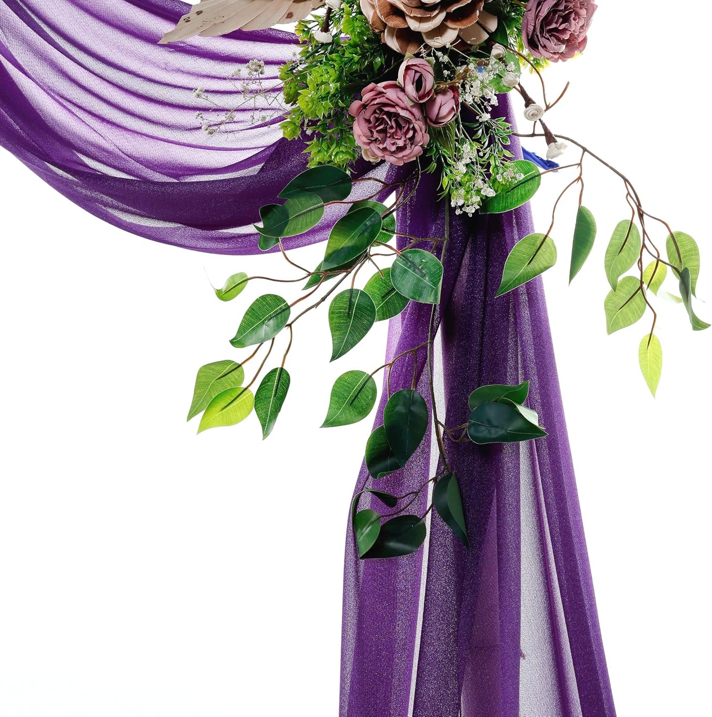 VDS Pack of 1 Panel (30 Inch X 20 Feet) Wedding Arch Draping Fabric Sheer Chiffon Fabric Drapery for Wedding Ceremony Reception Swag Backdrop Canopy Chuppah ARBO Altars Decoration (Purple)