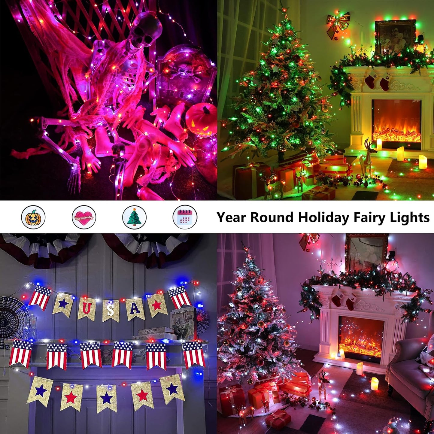 BrizLabs Fairy String Lights - 2 Pack 66ft 200 LED Color Changing Christmas Fairy Lights with Remote, Plug-in Orange Halloween Twinkle Light Rainbow Firefly Starry Light for Xmas Halloween Bedroom