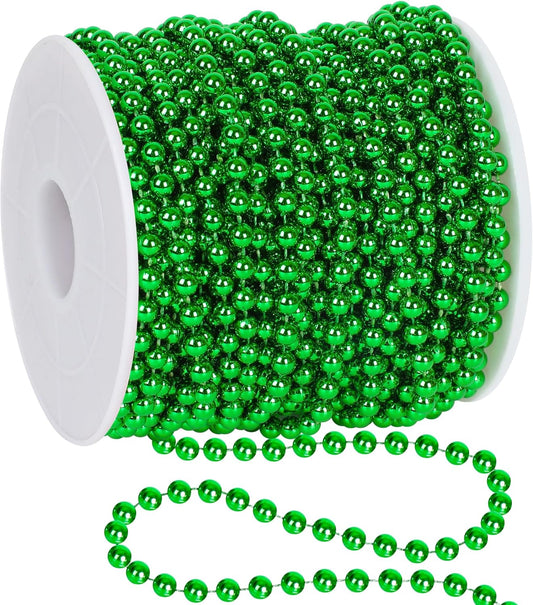 100 Feet Christmas Bead Garland,Plastic Garland Tree Decoration,Hanging Beads Strands Chain Beaded Garlands for Home Mantle Fireplace Wreath DIY Decor Supplies (Green)