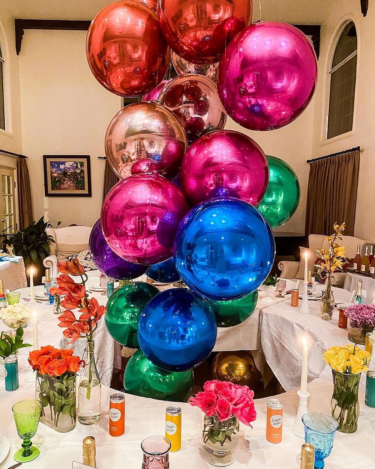 6 Pack Hot Pink 22 Inch 4D Foil Balloons Big 360 Degree Round Sephere Mylar Balloons Mirror Finish Metallic Balloons for Wedding,Birthday,Bachelorette,Baby Shower Decorations Party Supplies