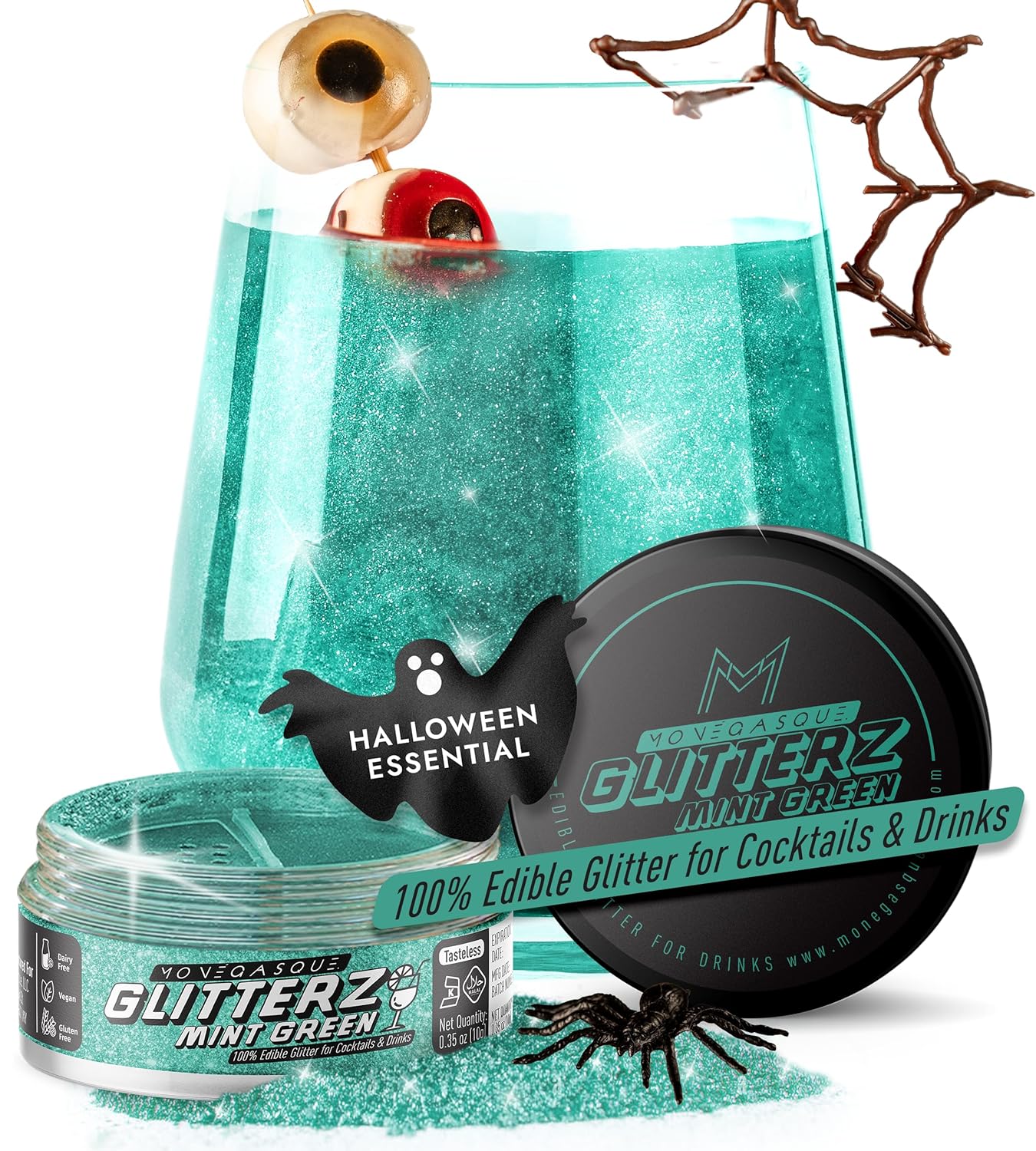 MONÉGASQUE Mint Green Edible Glitter for Drinks 10g – Edible Glitter for Cakes & Cocktails – Green Food Coloring Spray for Cake Decorations – Halloween Cocktail Drink Shimmer Powder – Cake Sprinkles