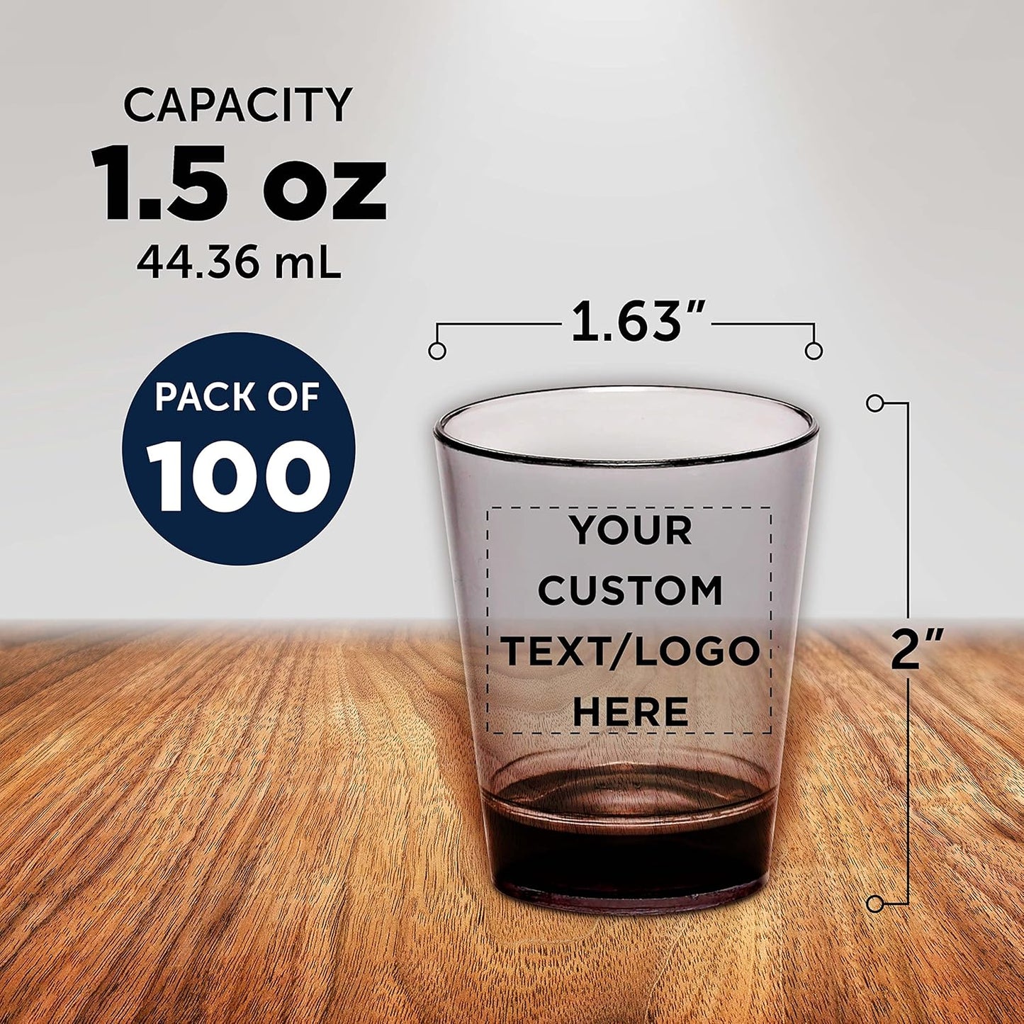 Custom Translucent Plastic Shot Glasses 1.5 oz. Set of 100, Personalized Bulk Pack - Acrylic, Great for Wedding, Party, Birthday, Gifts - Charcoal