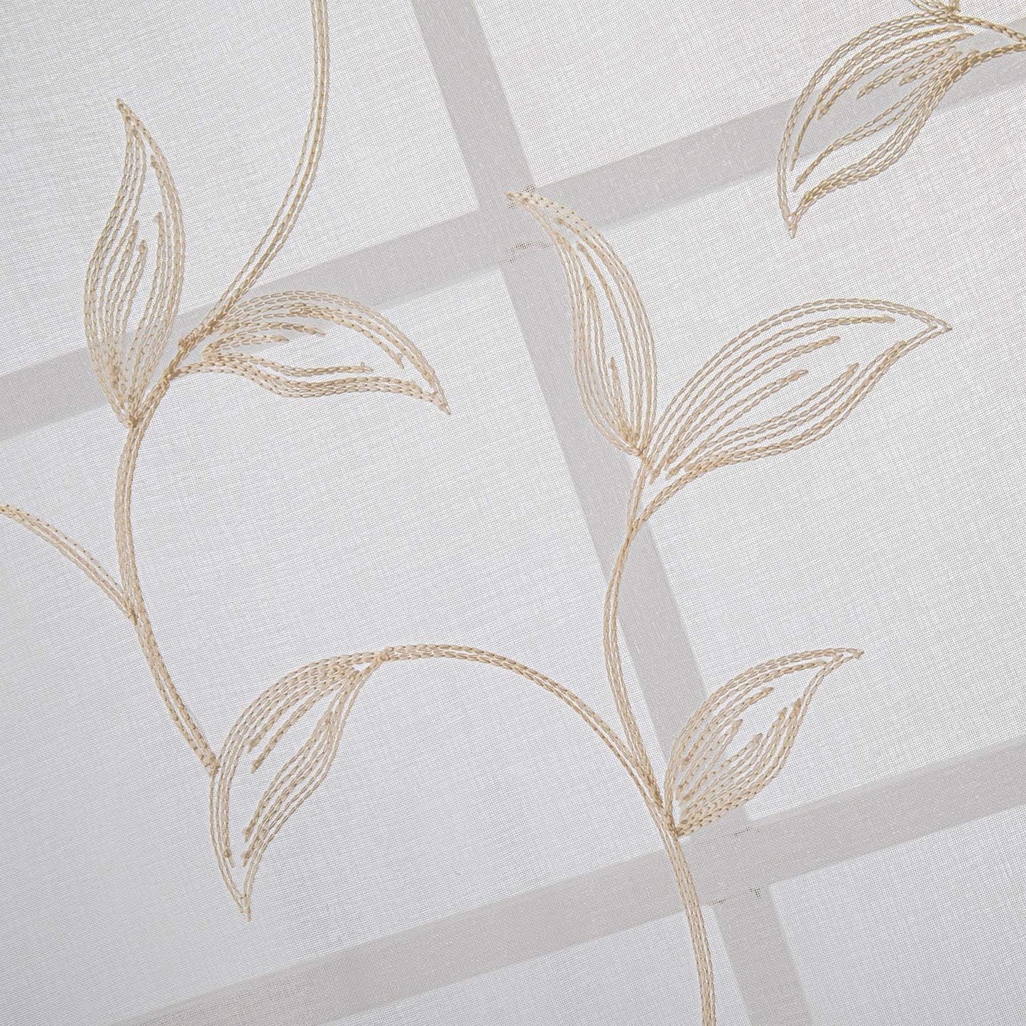 VISIONTEX Sheer Curtains 54 inch Length 2 Panels Set, White Voile Crushed Cream Vine Leaves Embroidery, Rod Pocket Embroidered Window Drapes for Living Room and Bedroom, 54" x 54"