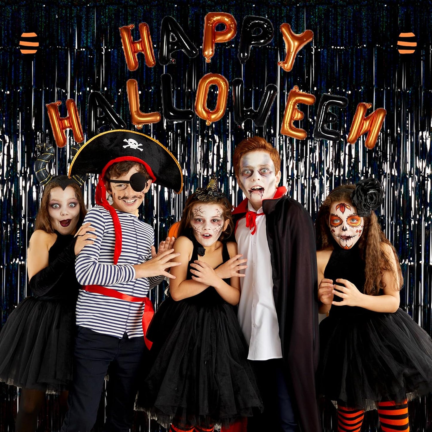 Foil Fringe Curtains Halloween Decor Indoor Party Decorations - Melsan 3 Pack 3.2 x 8.2 ft Black Tinsel Curtain Photo Backdrop for Birthday Decorations Retirement Party Decorations Black