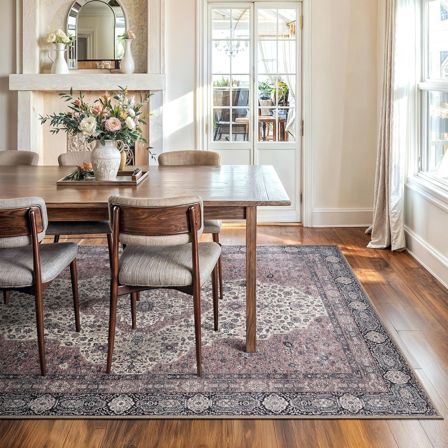 Bloom Rugs Washable Non-Slip 8' x 10' Rug - Cream/Green Traditional Medallion Area Rug for Living Room, Bedroom, Dining Room, and Kitchen - Exact Size: 8' x 10'