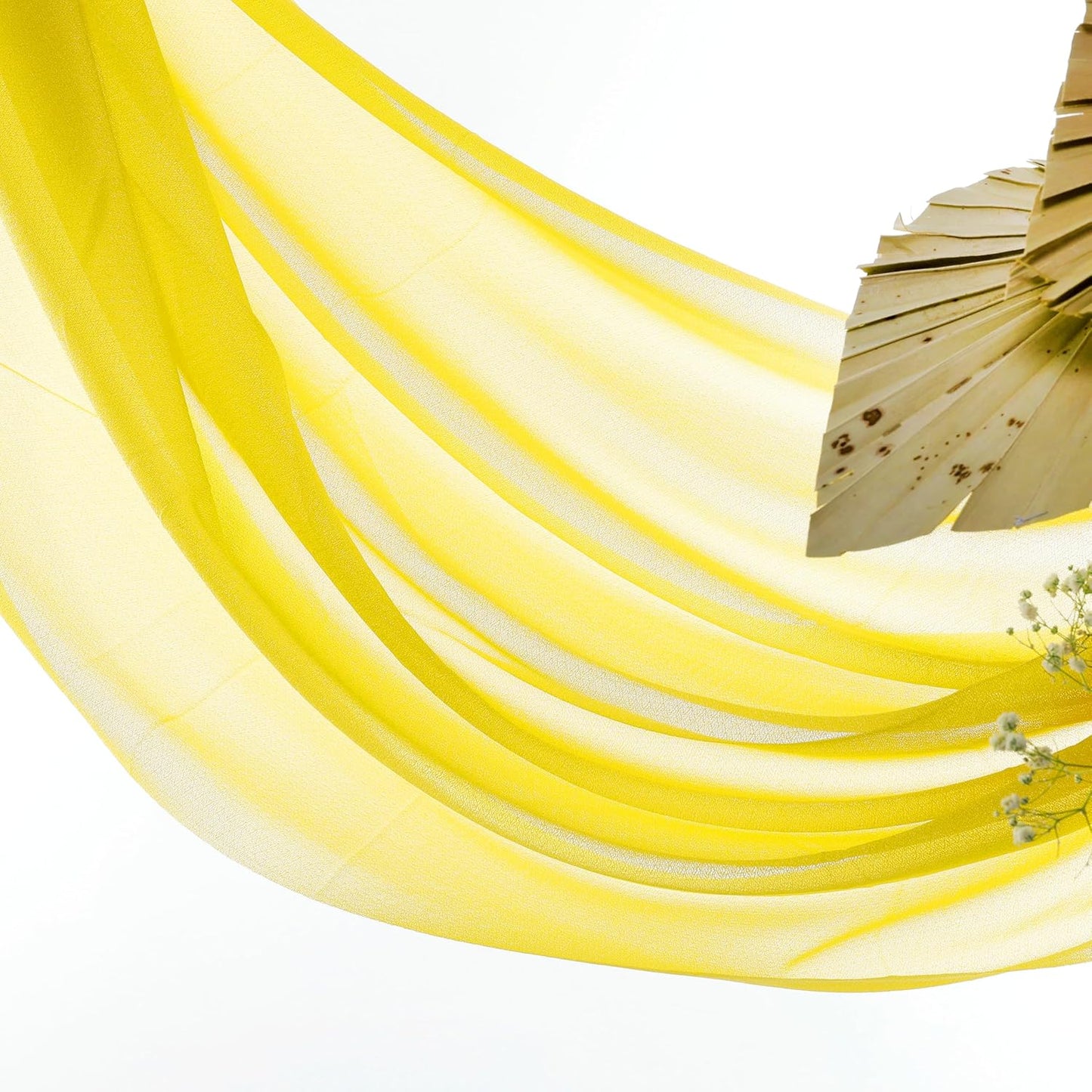 VDS Pack of 2 Panel (30 Inch X 20 Feet) Wedding Arch Draping Fabric Sheer Chiffon Fabric Drapery for Wedding Ceremony Reception Swag Backdrop Canopy Chuppah ARBO Altars Decoration (Yellow)