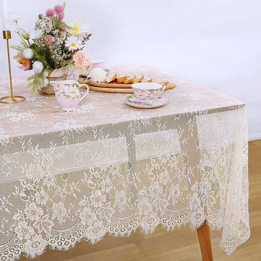 LuoluoHouse Rustic Ivory Wedding Tablecloths Lace Chic Rectangular Tablecloths for Wedding Reception Farmhouse Table Decorations 60x120 inch