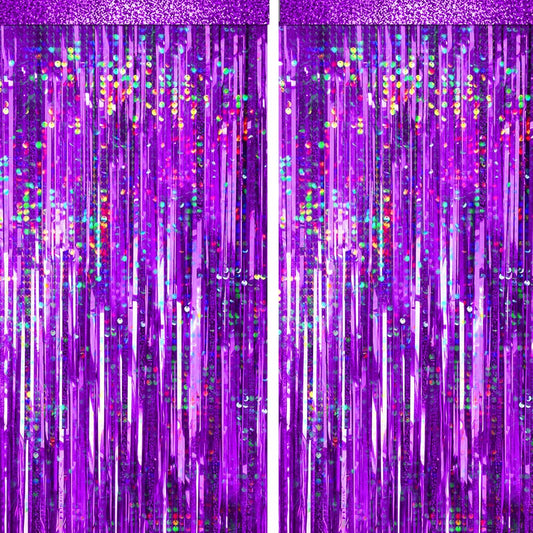 4 Packs Purple Foil Fringe Curtain, Purple Glitter Metallic Tinsel Backdrop for Birthday, Wedding, Baby Shower, Princess Bachelorette Christmas New Year Party Decorations Supplies