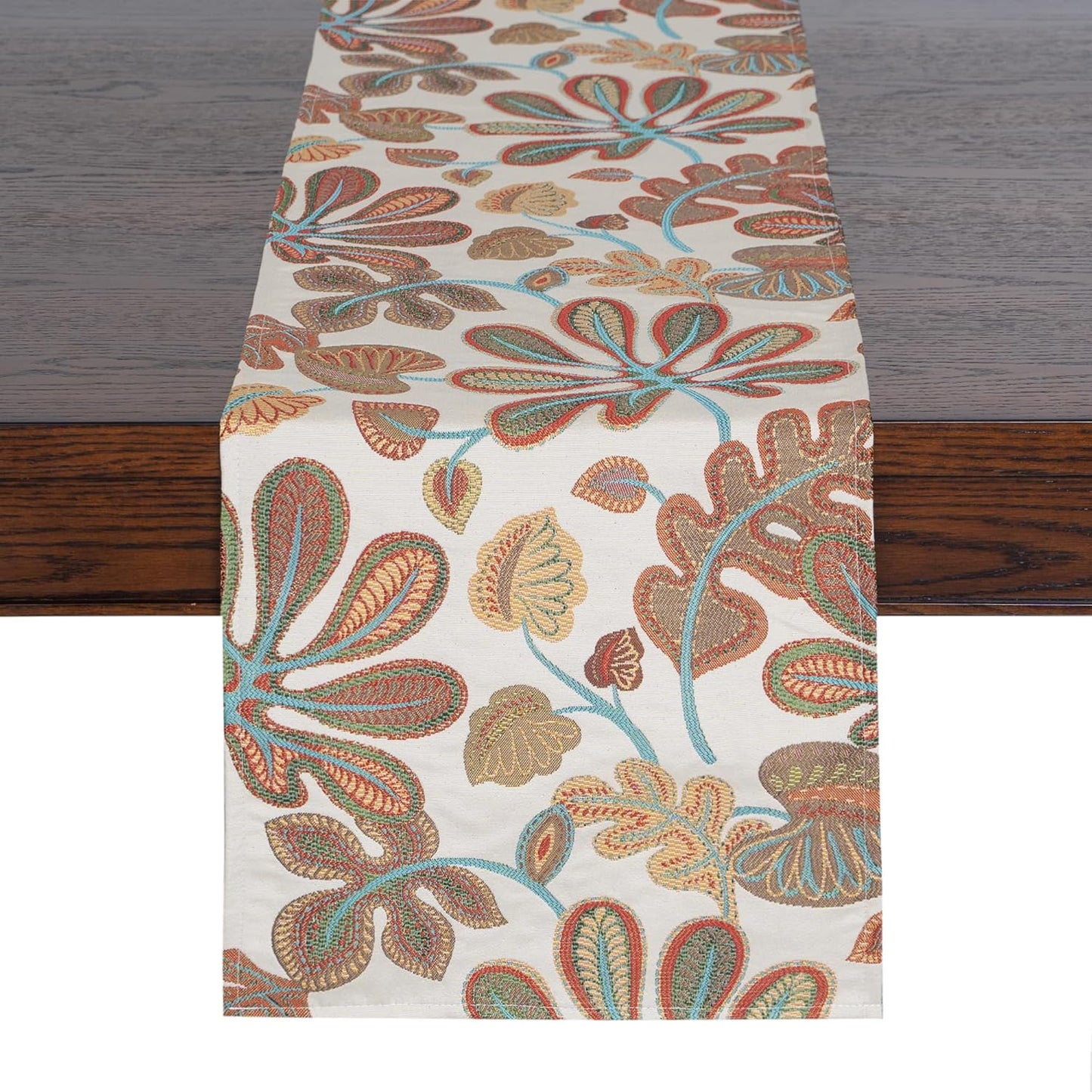 Mika Home Tropical Leaf Table Runner for Home Decor 13X72 Inches Teal Brown Seasonal Dining Table Decoration for Home