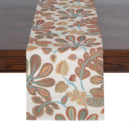 Mika Home Tropical Leaf Table Runner for Home Decor 13X72 Inches Teal Brown Seasonal Dining Table Decoration for Home