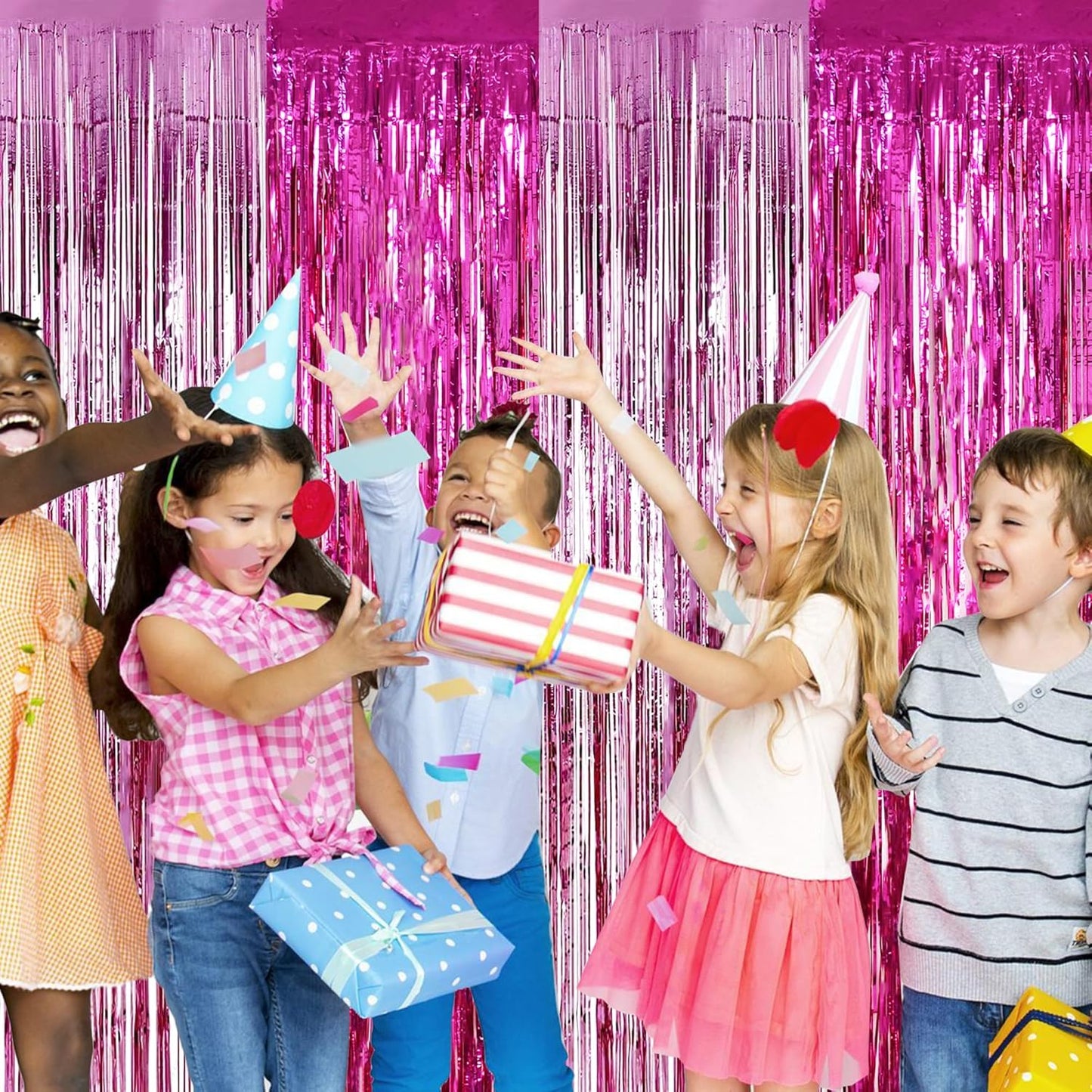 BEISHIDA 2Pcs Hot Pink Pink Door Streamer Hot Pink Backdrop Foil Fringe Tinsel Girls Hot Girls Curtains Backdrops for Birthday Baby Shower Gender Reveal Party Decoration (3.28 ft x 6.56 ft)