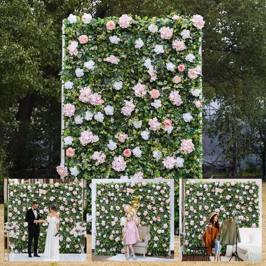 Artificial Luxury‌ Flower Wall Panels, Gorgeous 3D Silk Floral Backdrop for Wedding, Baby Show, Party and Home Decor, Quick Assembly/Storage, Eco ＆ Pet Friendly, 2 pcs, Each Panel 2 * 8 ft.
