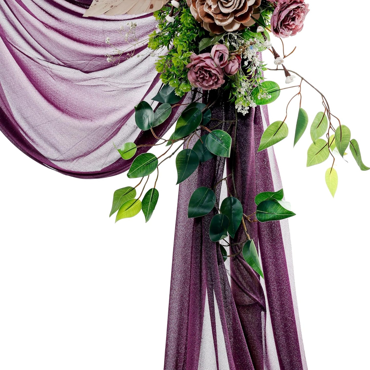 VDS Pack of 2 Panel (30 Inch X 40 Feet) Wedding Arch Draping Fabric Sheer Chiffon Fabric Drapery for Wedding Ceremony Reception Swag Backdrop Canopy Chuppah ARBO Altars Decoration (Eggplant)