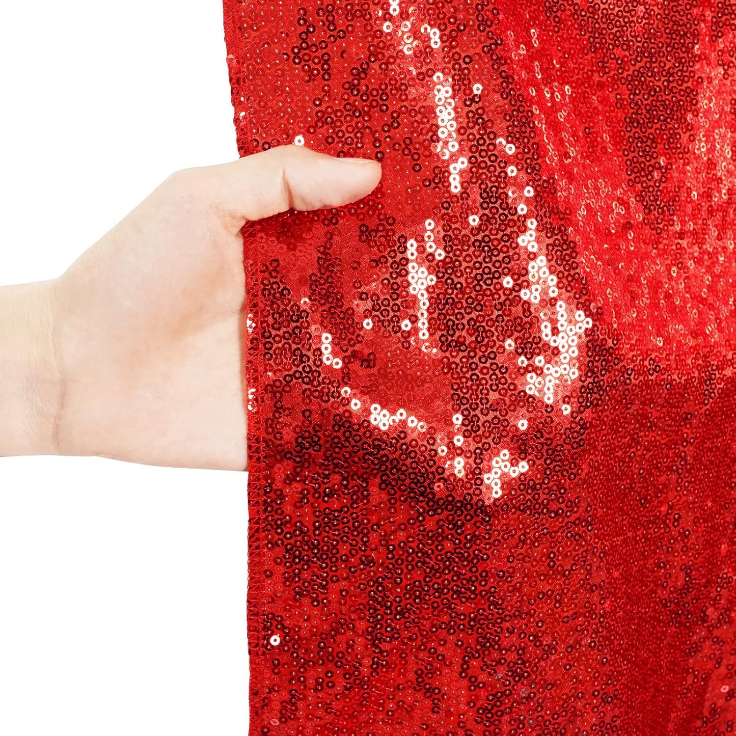 Poise3EHome 7Ft x 7Ft Red Sequin Backdrop, Glitter Thick Satin Sequin Background Drapes, Sparkly Opaque Photography Curtain Backdrop for Wedding Party Holiday Festival Decor