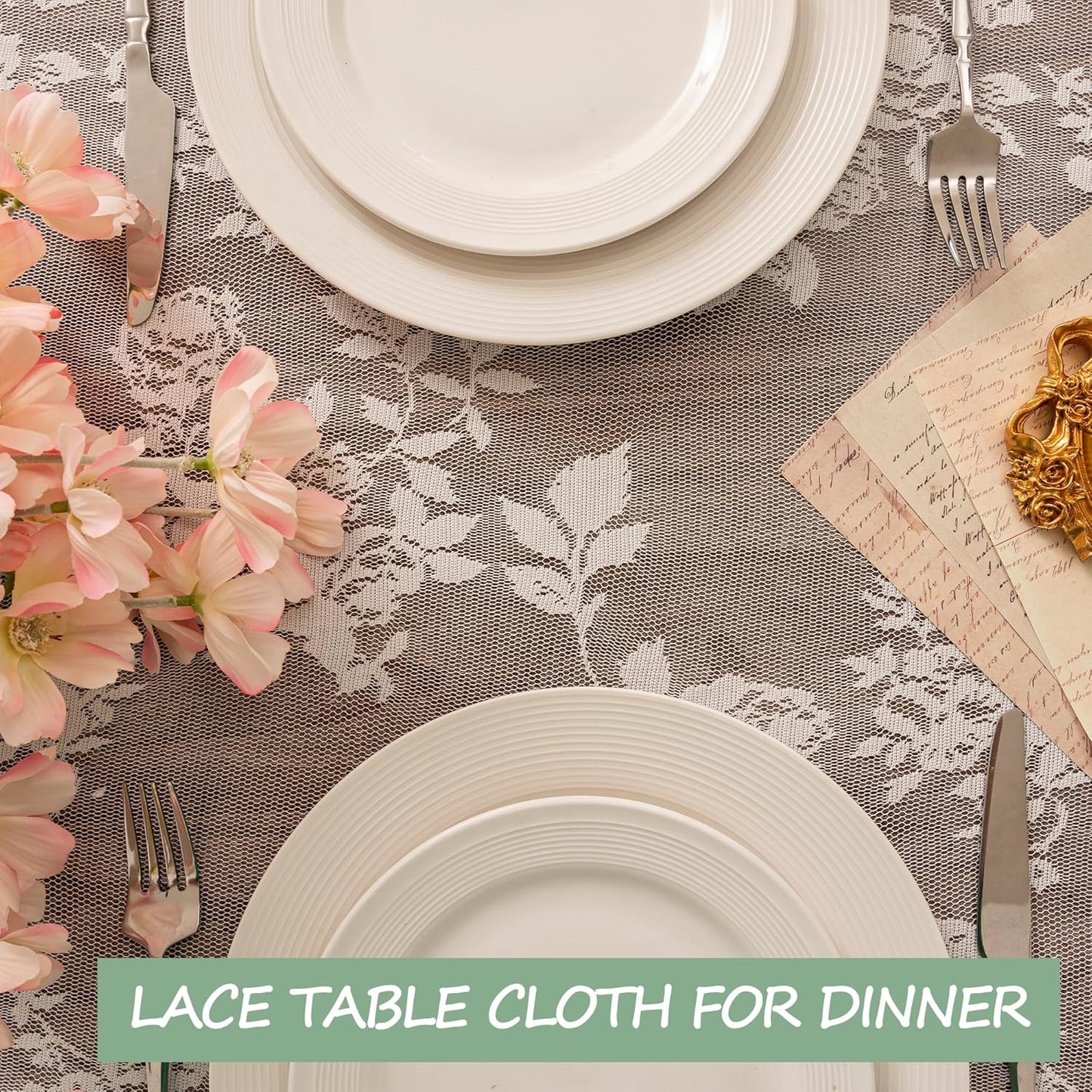 Jayla White Lace Tablecloth for Rectangular Tables, Vintage Style Wedding Table Cloths for Reception, Baby Shower, Birthday Party, Formal Dining, Dinner Parties 54 X 80 Inches