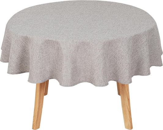 Hiasan Round Linen Tablecloth 90 Inch - Wrinkle and Stain Resistant Washable Polyester Fabric Table Cloth for Dining Room Kitchen Party, Stone