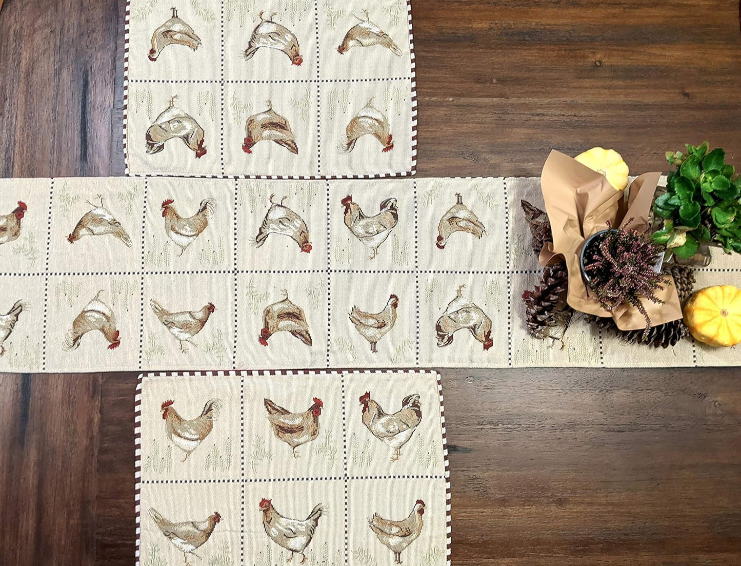 Tache Farmhouse Rooster Table Runner 90 inches Long Country Hens Chickens Antique Vintage Traditional Home Decorative Woven Tapestry Long Kitchen Dining Table Runners, 13x90
