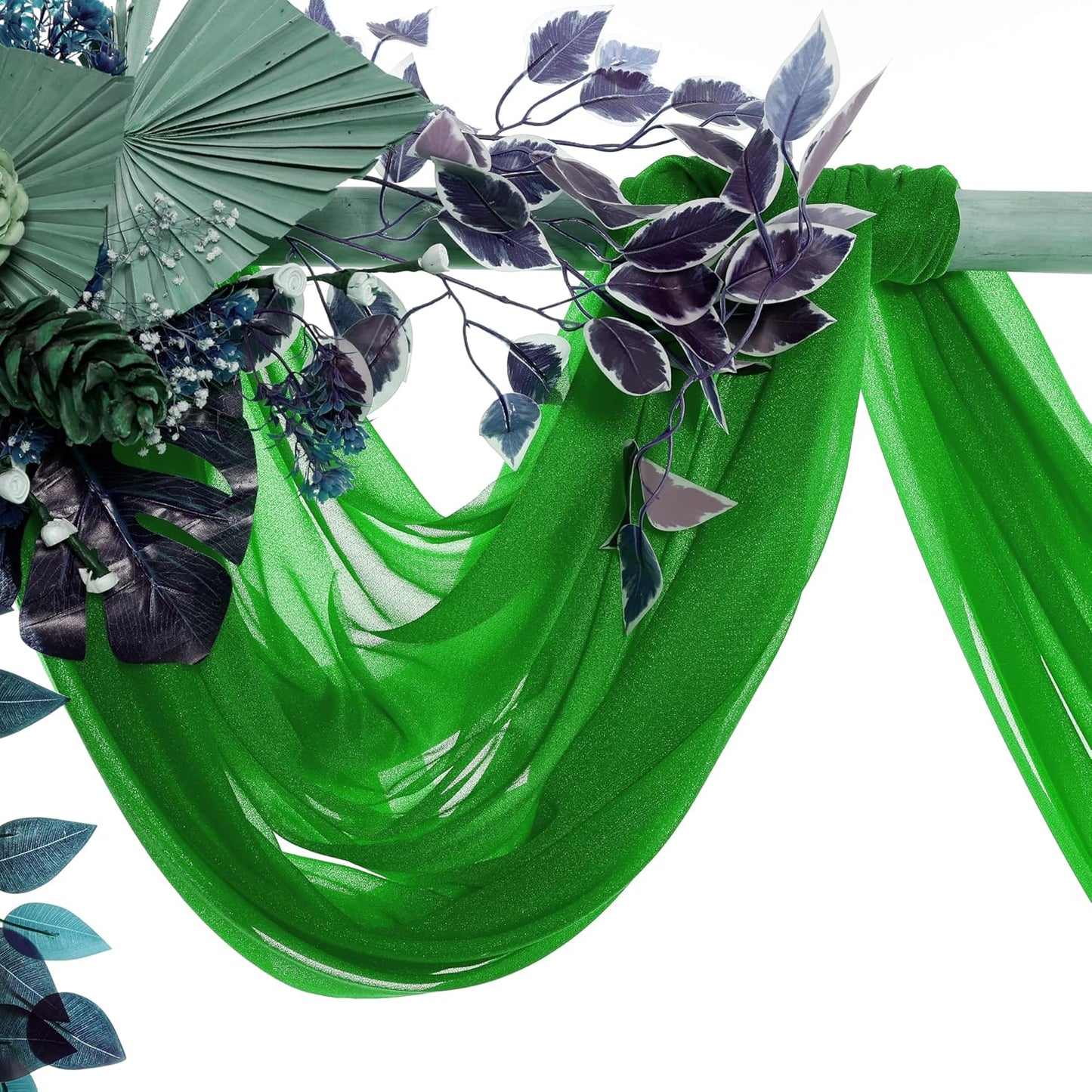 VDS Pack of 2 Panel (30 Inch X 100 Feet) Wedding Arch Draping Fabric Sheer Chiffon Fabric Drapery for Wedding Ceremony Reception Swag Backdrop Canopy Chuppah ARBO Altars Decoration (Green)