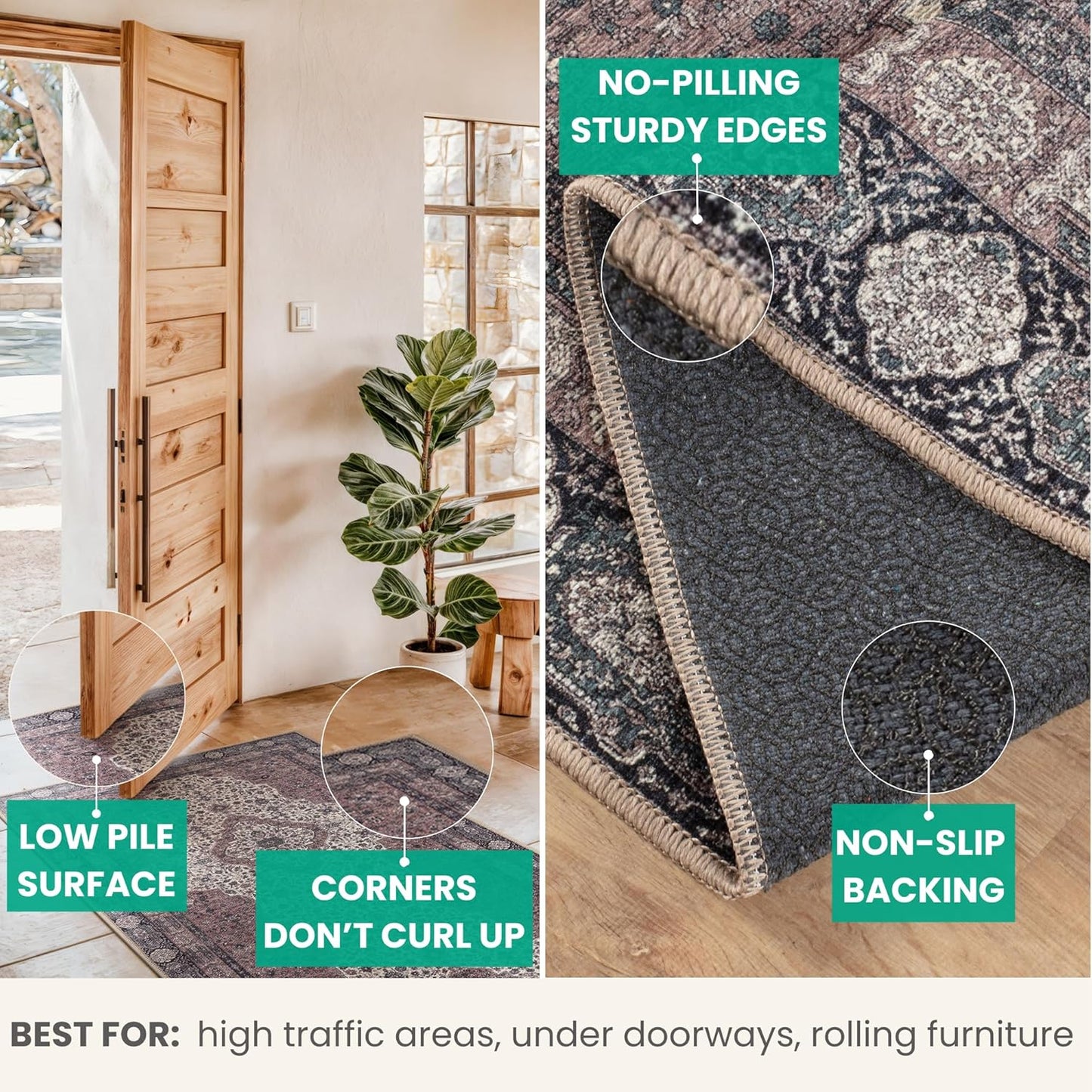 Bloom Rugs Washable Non-Slip 8' x 10' Rug - Cream/Green Traditional Medallion Area Rug for Living Room, Bedroom, Dining Room, and Kitchen - Exact Size: 8' x 10'