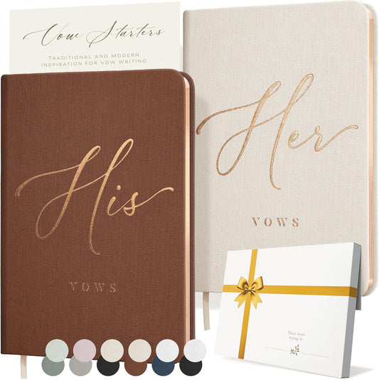 Vow Books His and Hers - Linen Wedding Vow Books Perfect as Bride & Groom Gifts, Wedding Registry Ideas - His & Hers Gifts Wedding Vow Book - Wedding Essentials & Accessories [Ivory & Terracotta]