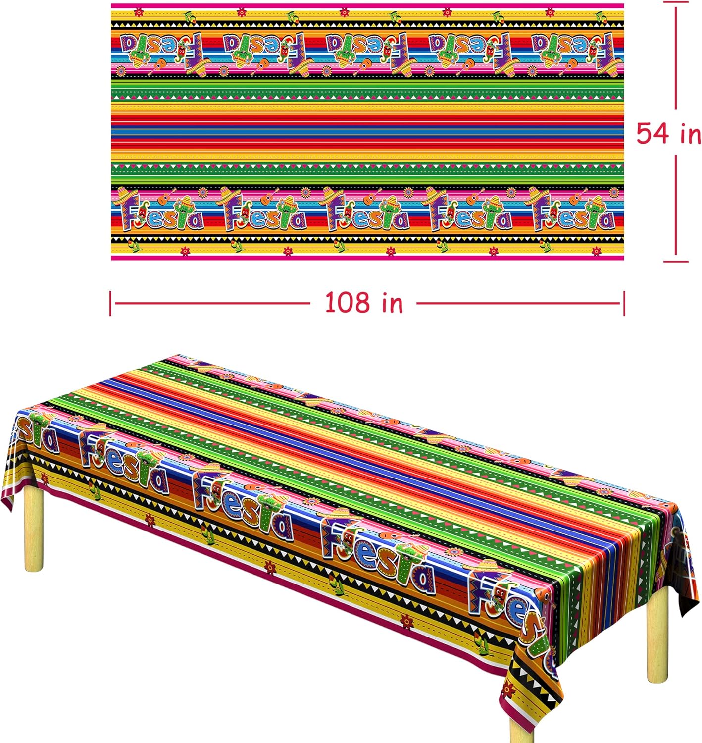 4 PCS Cinco De Mayo Tablecloth, 108"x54" Mexican Fiesta Tablecovers, Disposable Mexican Striped Table Covers, Plastic Party Table Cloth for Mexican Themed Party Supplies Carnival Taco Night Birthday