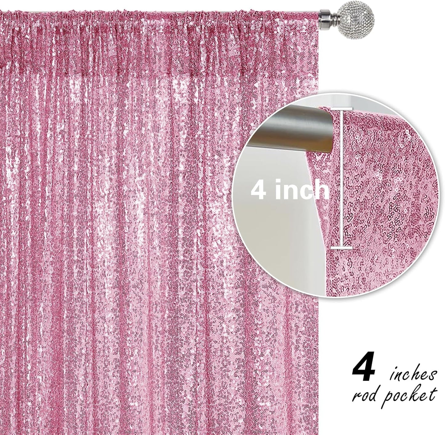 Pink Sequin Backdrop Curtain 2 Pieces 2FTx8FT Glitter Photography Backdrop for Party Wedding Birthday Christmas Decorations