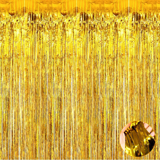 4 Pack Gold Foil Fringe Curtain Backdrop, 3.28Ft x 9.84Ft Metallic Tinsel Foil Fringe Streamers Curtains for Party, Photo Booth Props, Birthday, 2022 Graduation Decoration Supplies