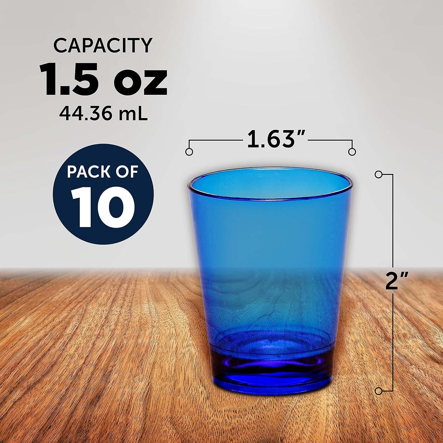 DISCOUNT PROMOS Translucent Plastic Shot Glasses 1.5 oz. Set of 10, Bulk Pack - Acrylic, Great for Wedding, Party, Birthday, Gifts - Blue