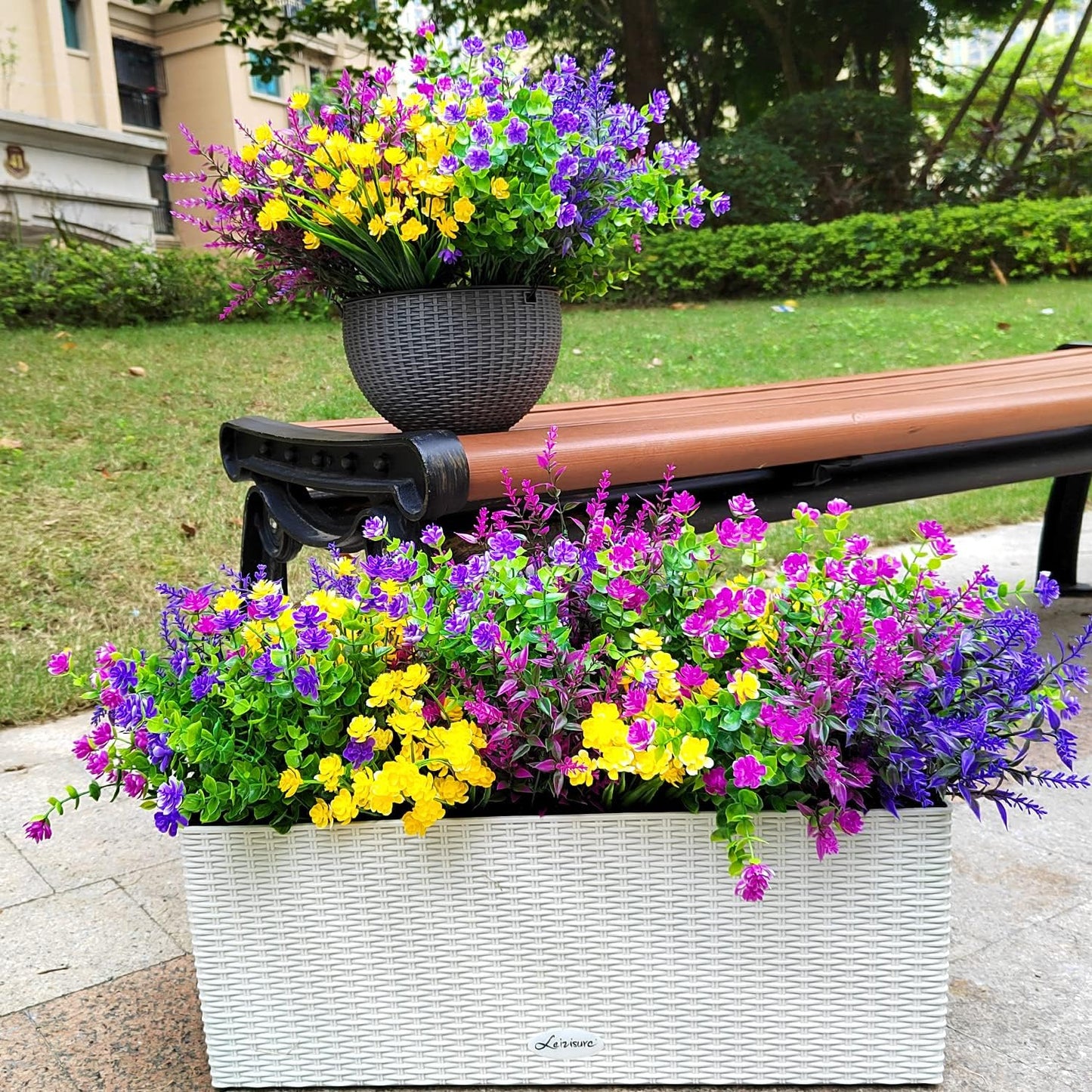 20 Bundles Artificial Flowers Outdoor UV Resistant No Fade Fake Plants Faux Plastic Shrubs for Garden Patio Porch Window Box Home Wedding Farmhouse Hanging Décor