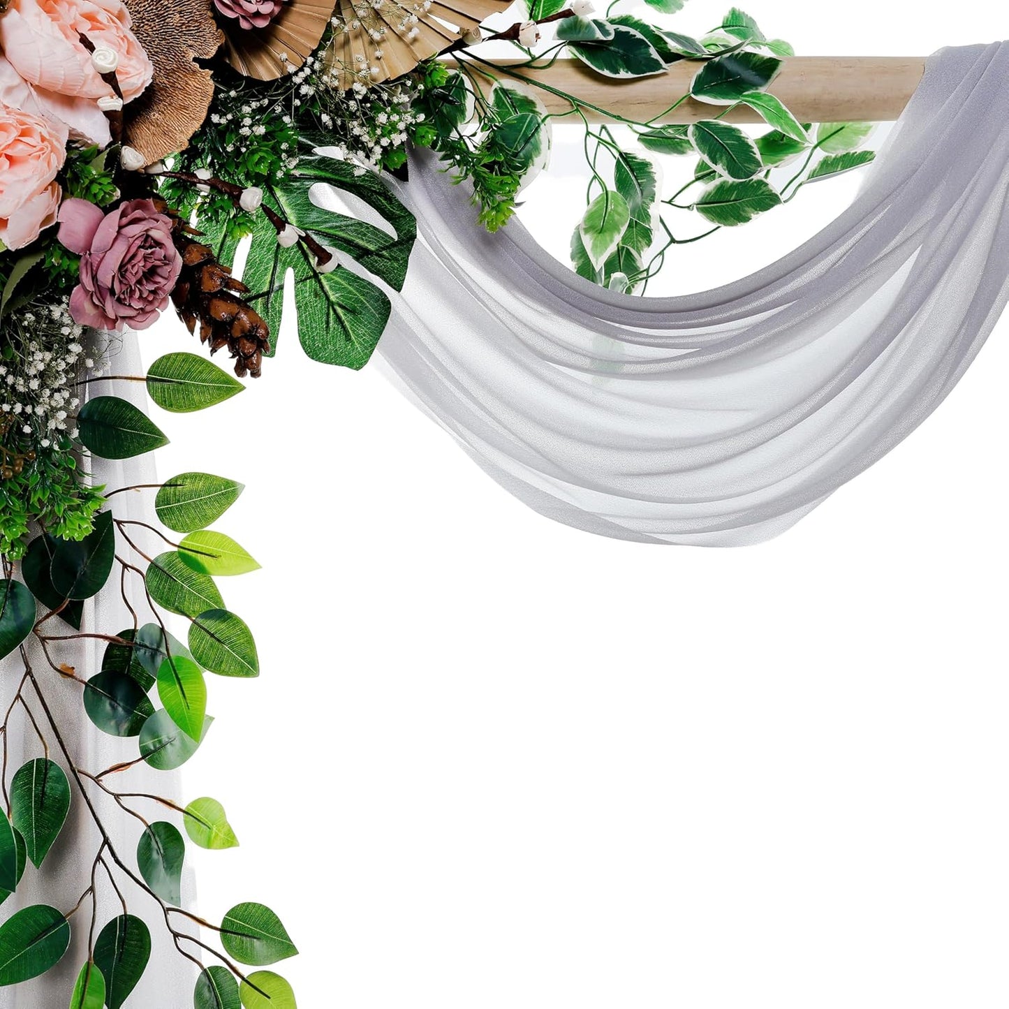 VDS Pack of 2 Panel (30 Inch X 30 Feet) Wedding Arch Draping Fabric Sheer Chiffon Fabric Drapery for Wedding Ceremony Reception Swag Backdrop Canopy Chuppah ARBO Altars Decoration (Cool Grey)