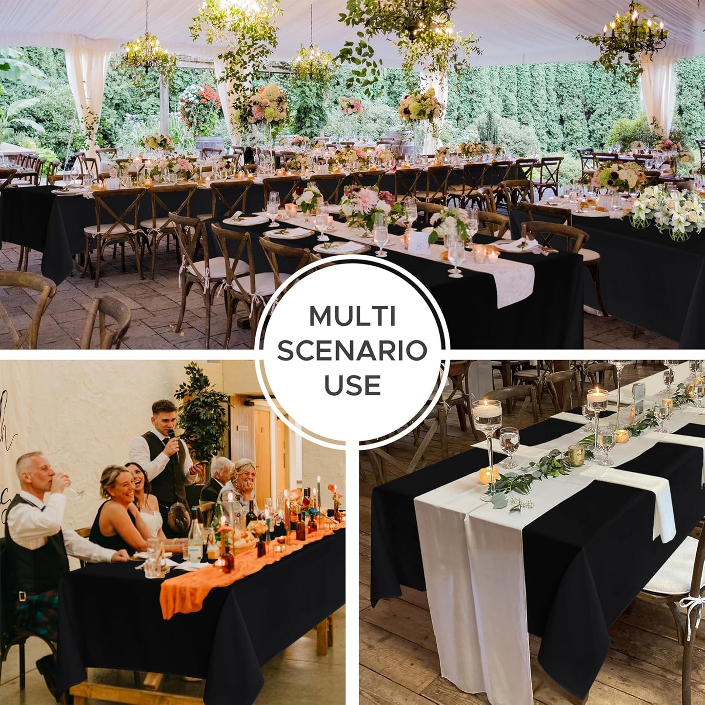 Fitable 8 Pack Table Cloth Rectangle Table: Stain and Wrinkle Resistant Tablecloth Rectangular, Washable Polyester Tablecloths for Wedding Party Dining Banquet Event Catering(Black, 70x120 Inch)