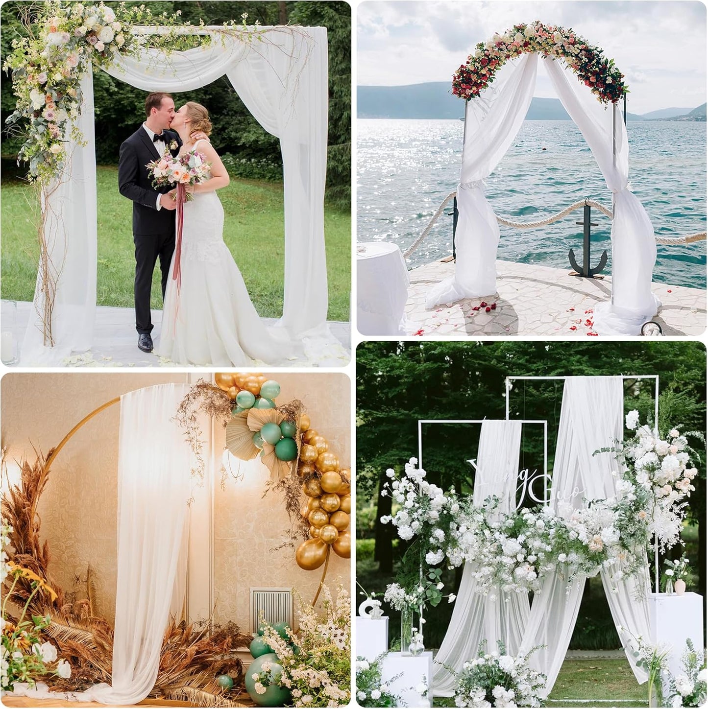 Wedding Arch Draping Fabric 4 Panels 28.7" x 20FT White Sheer Chiffon Backdrop Drapes for Wedding Ceremony Birthday Party Bridal Shower Outdoor Decoration