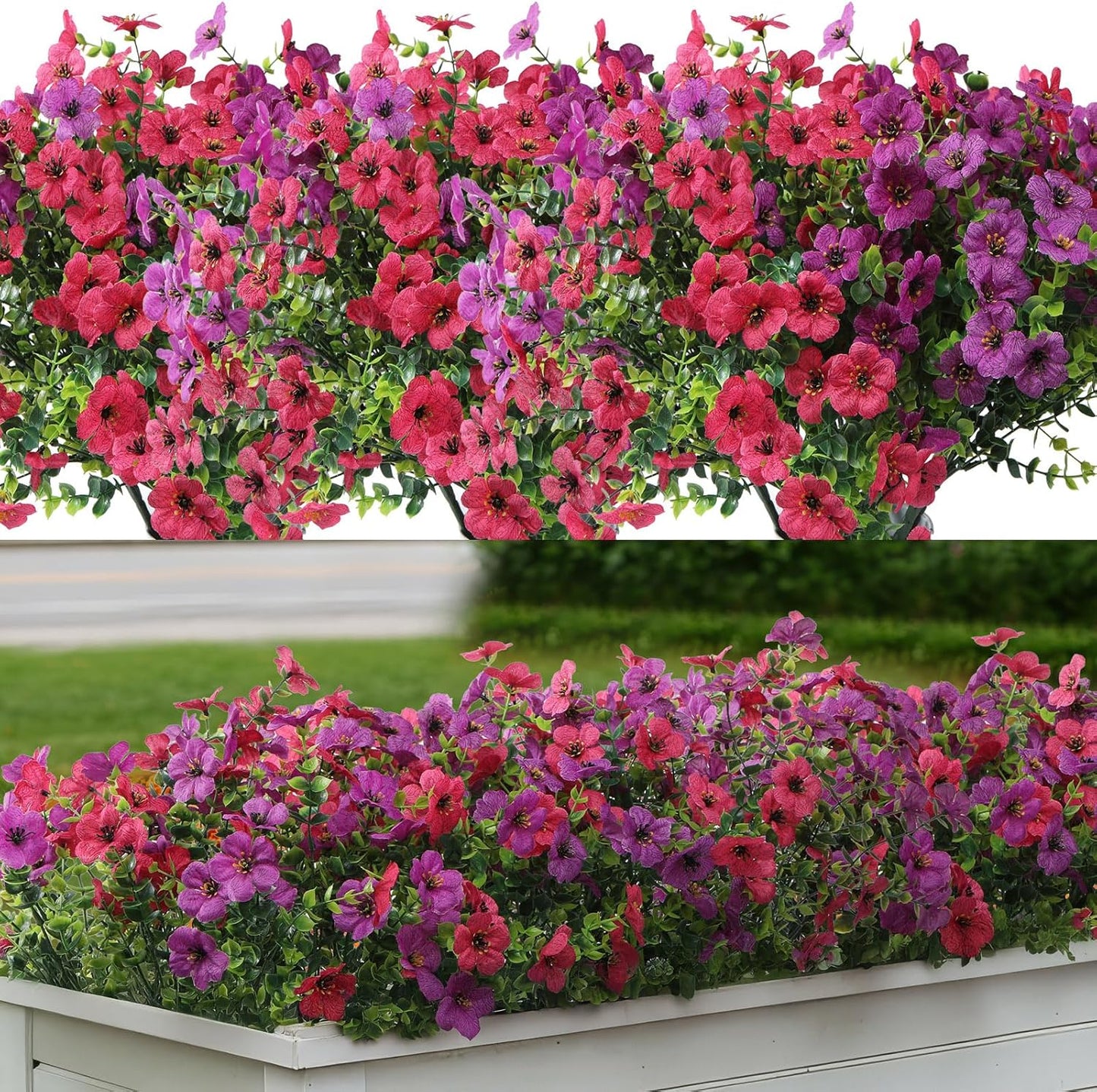 Artificial Flowers for Outdoors 12 Bundles, UV Resistant Colorful Fake Silk Flower Outdoor Planter Garden Decor Indoor Decorations