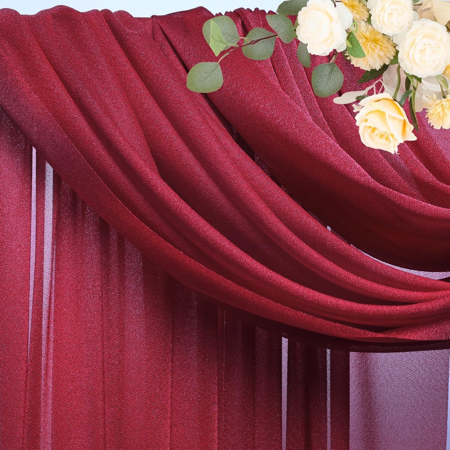 Wokceer Burgundy Wedding Arch Draping Fabric Backdrop 3 Panels 28.7" X 20FT Sheer Drapes Fabric for Wedding Arbor Ceremony Party