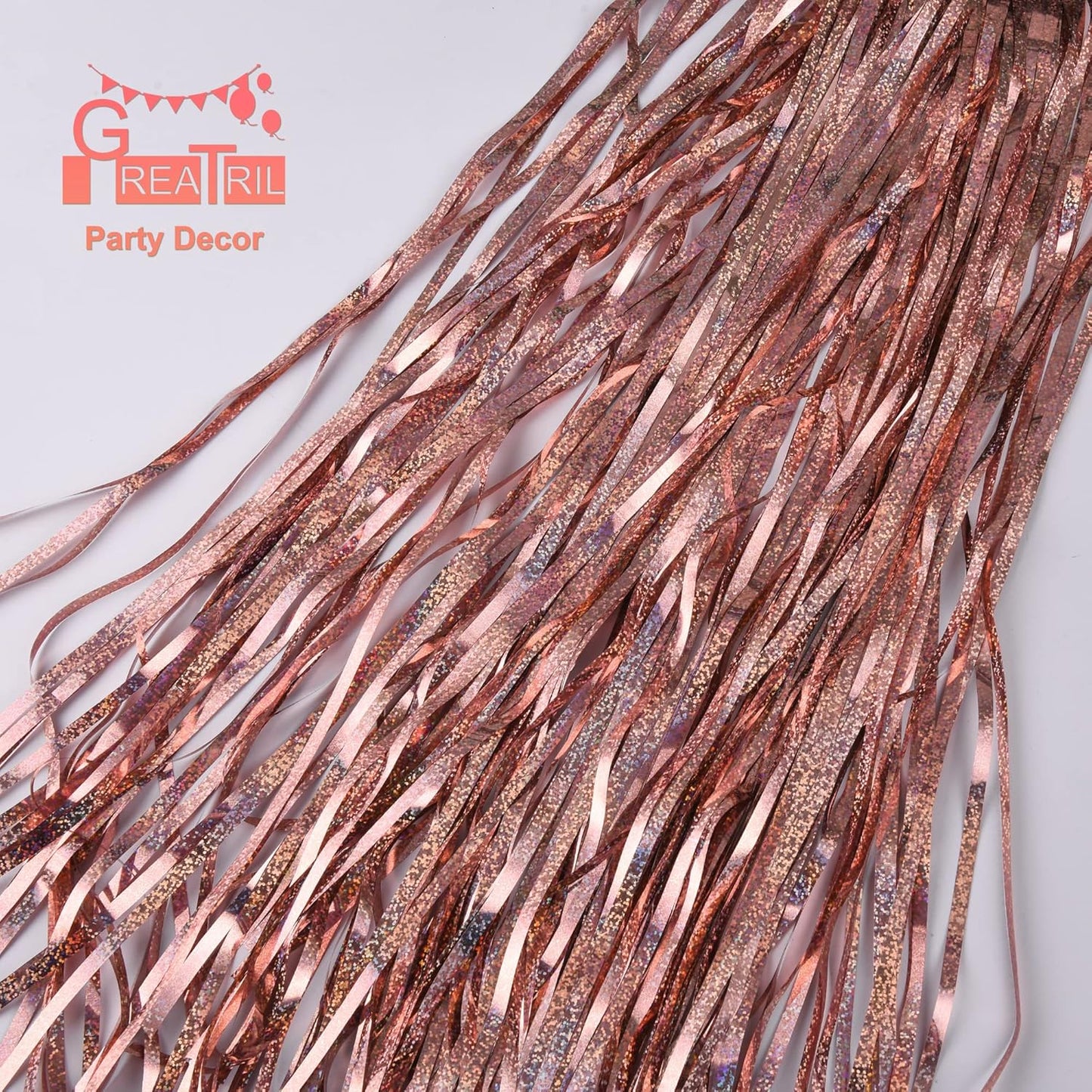 Rose Gold Tinsel Curtain Party Backdrop - GREATRIL Foil Fringe Curtain Streamers for Bachelorette Party Decorations Bride Be Party Streamers 2 Packs (Rose Gold)