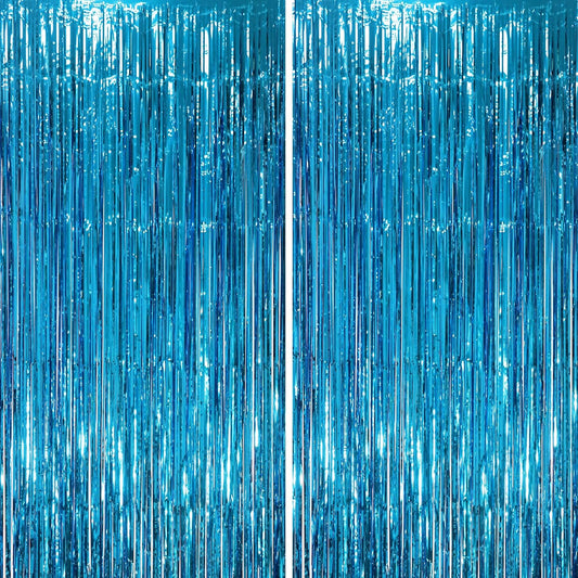 2 Pack Retro Blue Foil Fringe Backdrop Curtains, Tinsel Streamers Party Decorations, Fringe Backdrop, Door Shimmer for Retro Theme Party