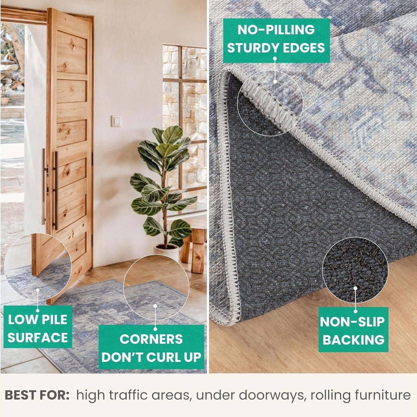 Bloom Rugs Washable Non-Slip 12 ft Runner - Blue/Sand Traditional Medallion Runner for Entryway, Hallway, Bathroom, and Kitchen - Exact Size: 2.5' x 12'